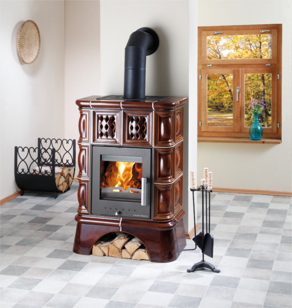 TREVISO II s výměníkem černá / hnědá  kachlový sokl